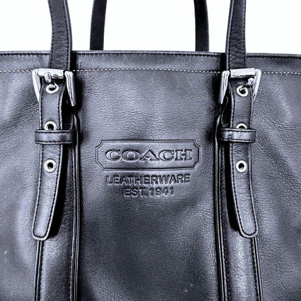 Coach Hamptons Black Leather Tote Bag Classic Shoulder Carry Handbag - Picture 4 of 12